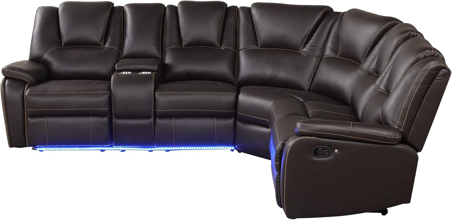 Faux Leather Reclining Sectional Sofa with LED Lights-3