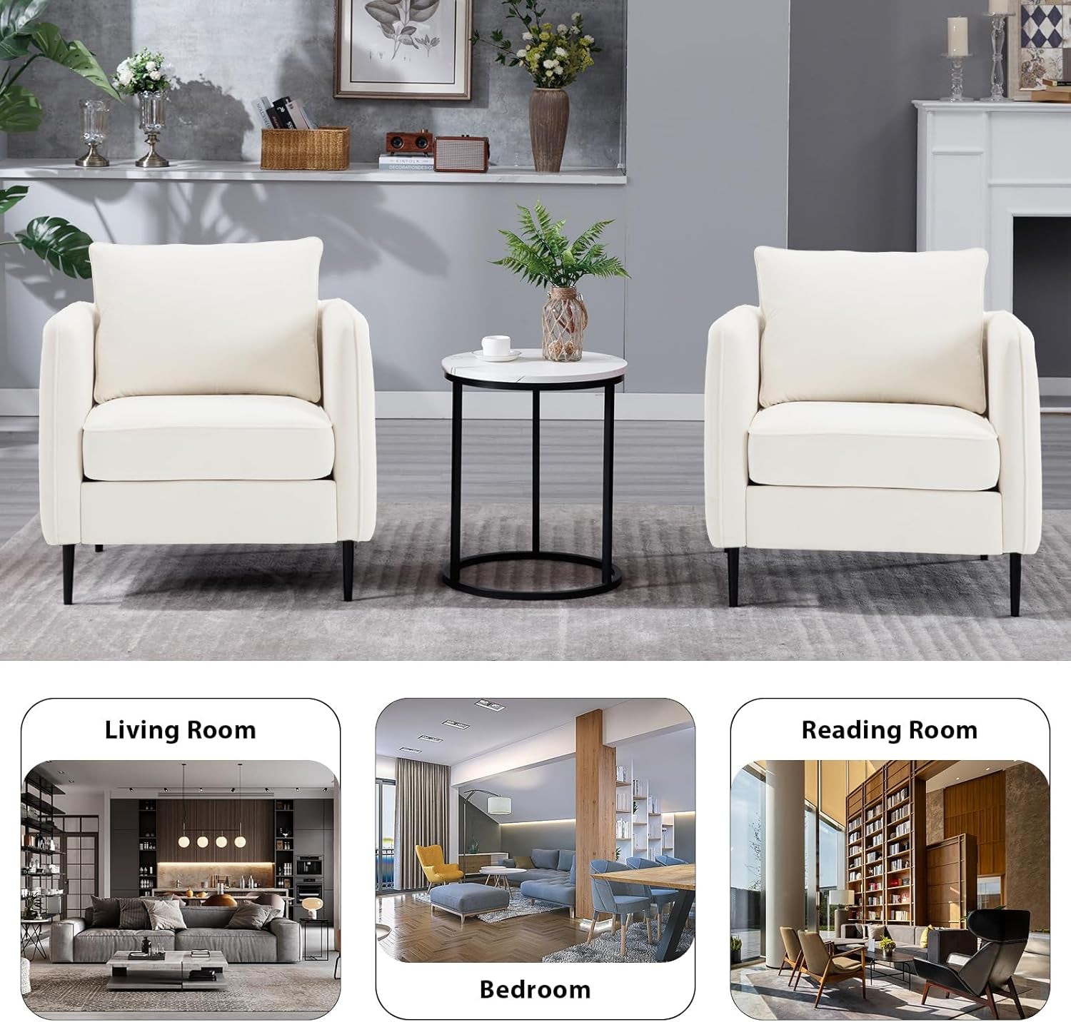 Modern Velvet Accent Chair, Single Sofa Chairs Armchair with Square Arm, Upholstered Accent Chairs for Living Room, Bedroom, Apartment (Beige Chair)-4