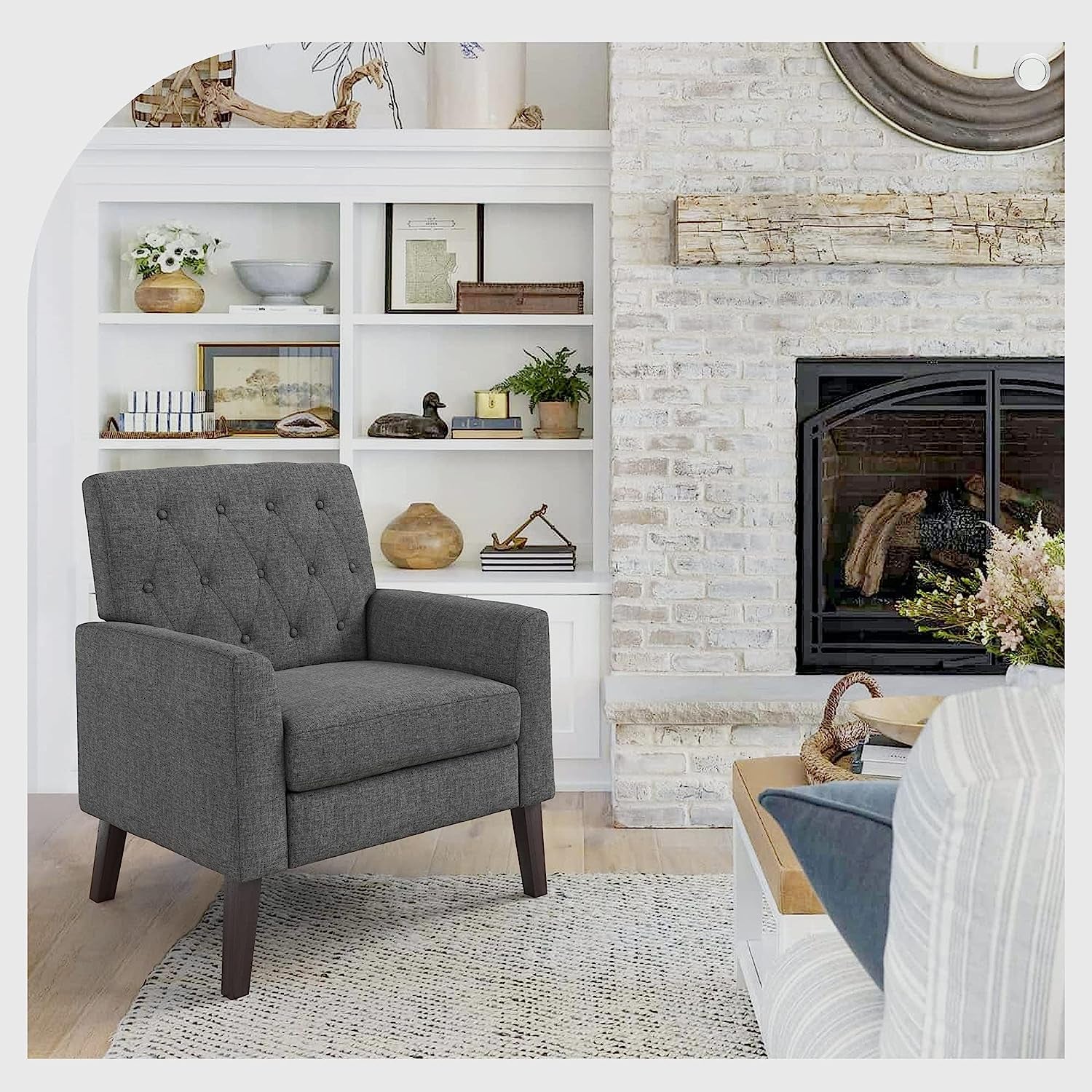 Modern Gray Linen Accent Armchair with Arms-3