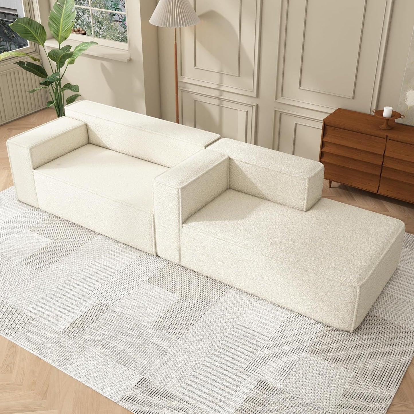 Modular Sectional Sleeper Sofa,L-Shape Chaise,7-Seater Sofa,Upholstered Couches for Living Room Bedroom,No Assembly,White-3