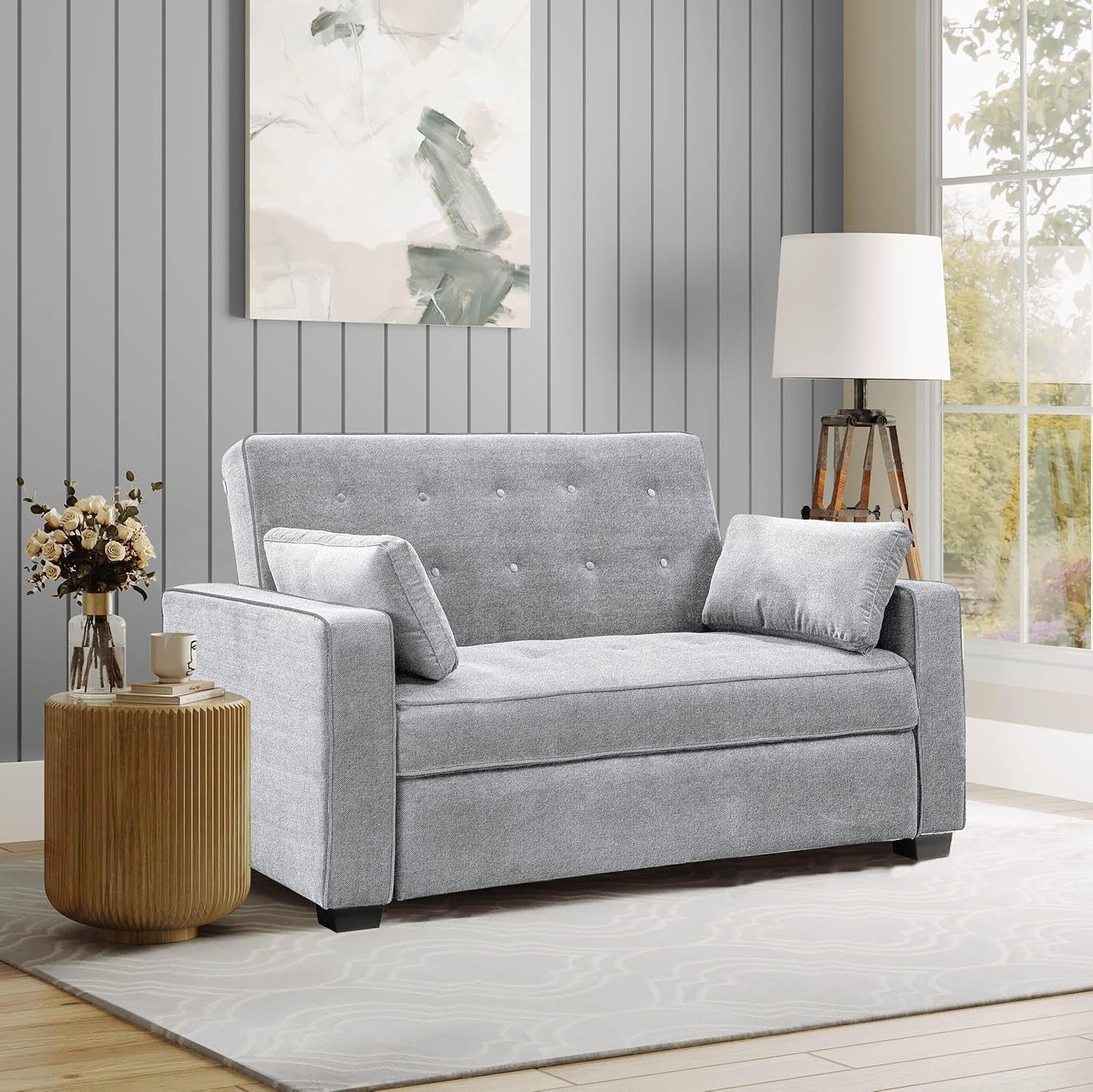 Lifestyle Solutions Ainsley Full Size Convertible Loveseat, Light Grey-0