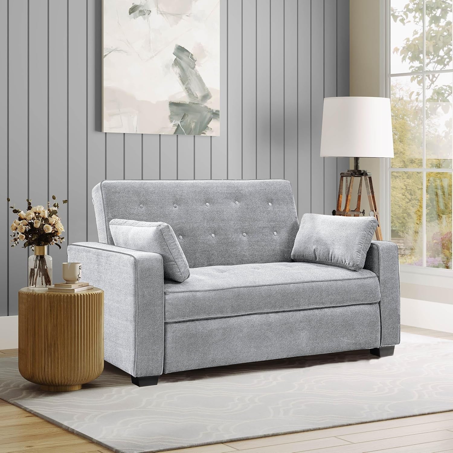 Lifestyle Solutions Ainsley Full Size Convertible Loveseat, Light Grey-0