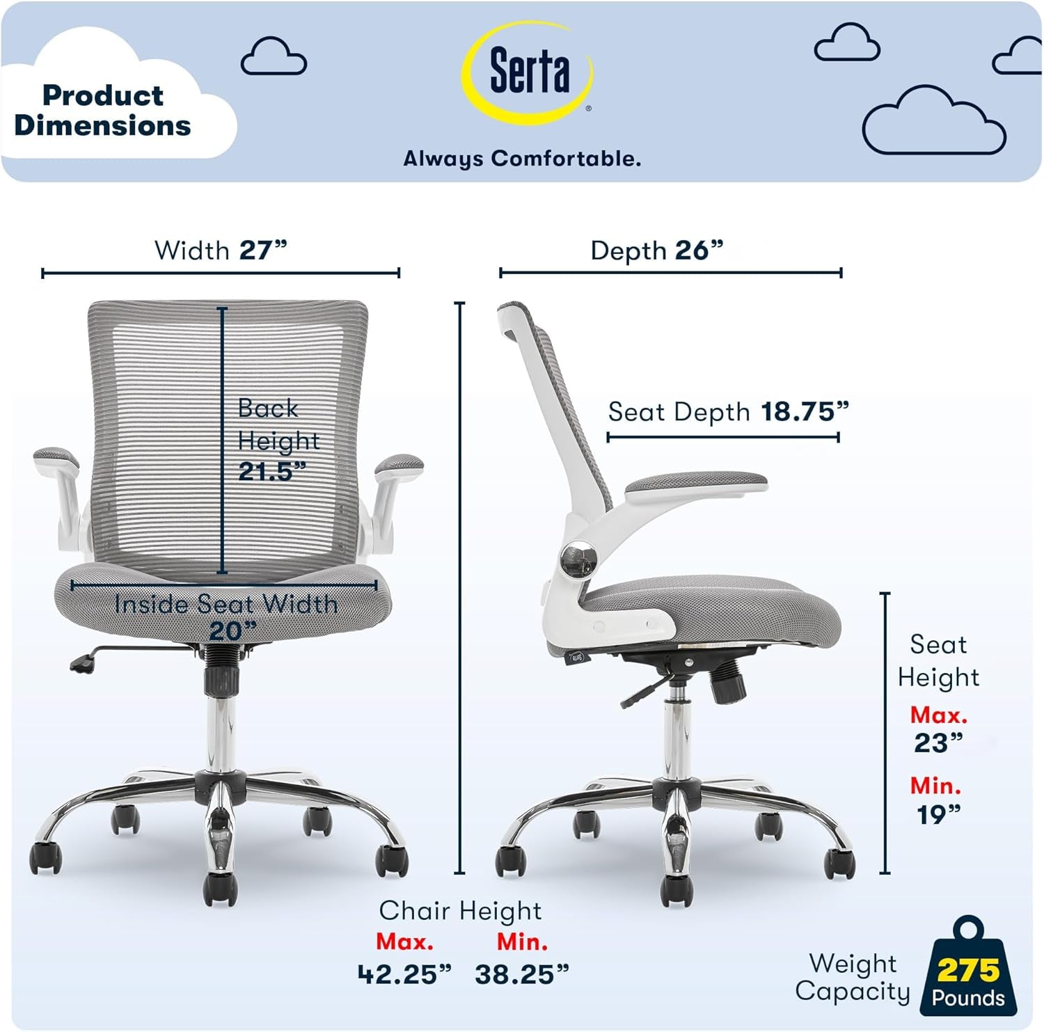 Creativity Ergonomic Mesh Office Chair, Computer Desk Chair, Adjustable Armrest with Mid-Back Lumbar Support, Gray-2