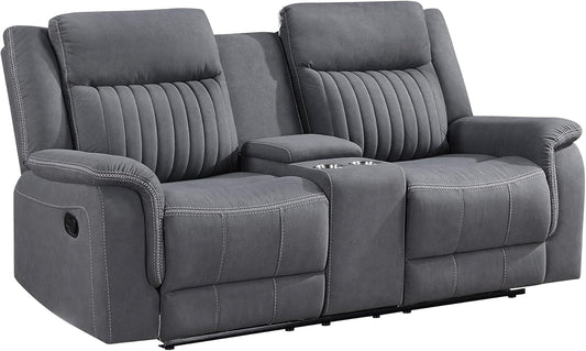 Manual Grey Wall Hugger Recliner Loveseat 75"-0