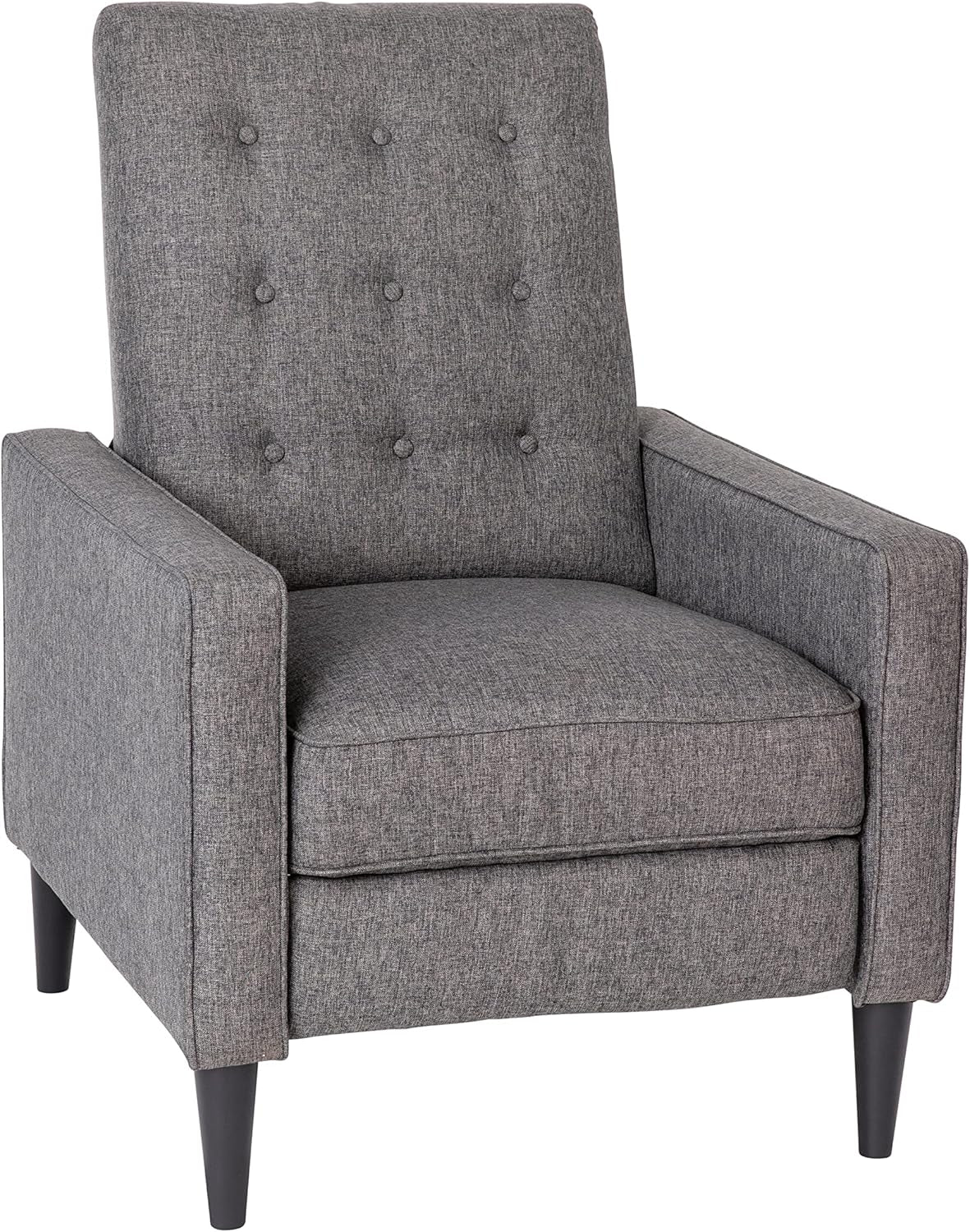 Ezra Ezra Pushback Recliner - Mid-Century Modern Gray Fabric Upholstery - Button Tufted Back - Residential & Commercial Use-0