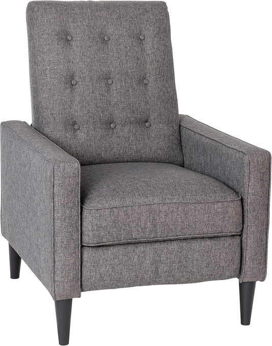 Ezra Ezra Pushback Recliner - Mid-Century Modern Gray Fabric Upholstery - Button Tufted Back - Residential & Commercial Use-0