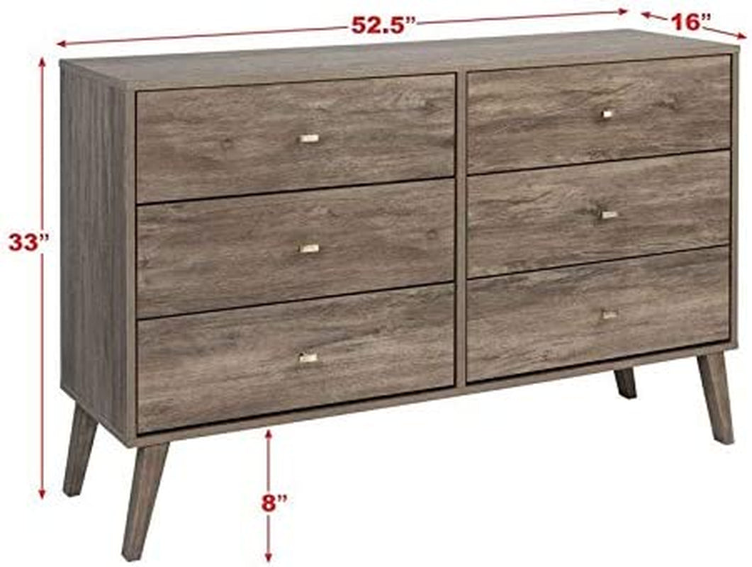 Mid-Century 6-Drawer Dresser, Drifted Gray-2