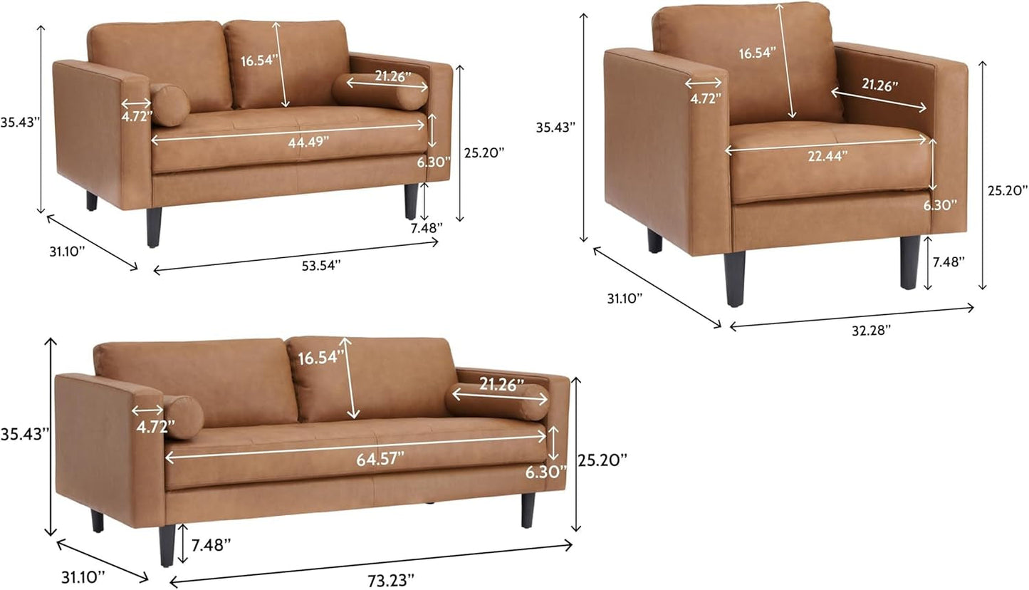 Oversized Genuine Leather Sofa Tan (3 Piece Set, Modern)-1