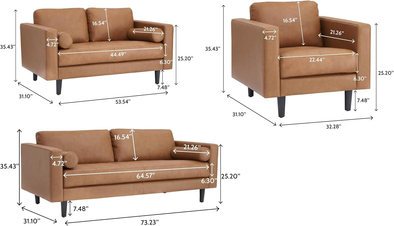 Oversized Genuine Leather Sofa Tan (3 Piece Set, Modern)-1