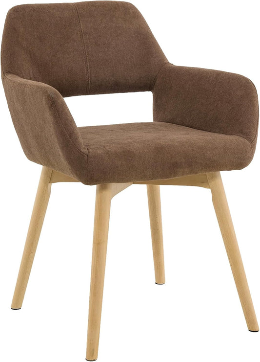 Desk Chair No Wheels Vanity Chair Makeup Chair Comfy Accent Chair for Living Dining Room Bedroom Home Office Mid Century Modern Upholstered Arm Chair Sofa Chair (Brown, 1)-0