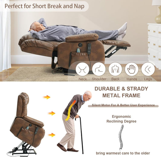 Powerful Dual Motor Lift Recliner Heat Massage Leather-1