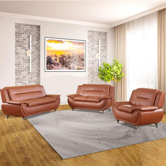 Living Room Furniture Set, Faux Leather Sofa Couch Set, 3 Pieces Modern Sofa Set for Living Room/Apartment/Office (Orange)-0