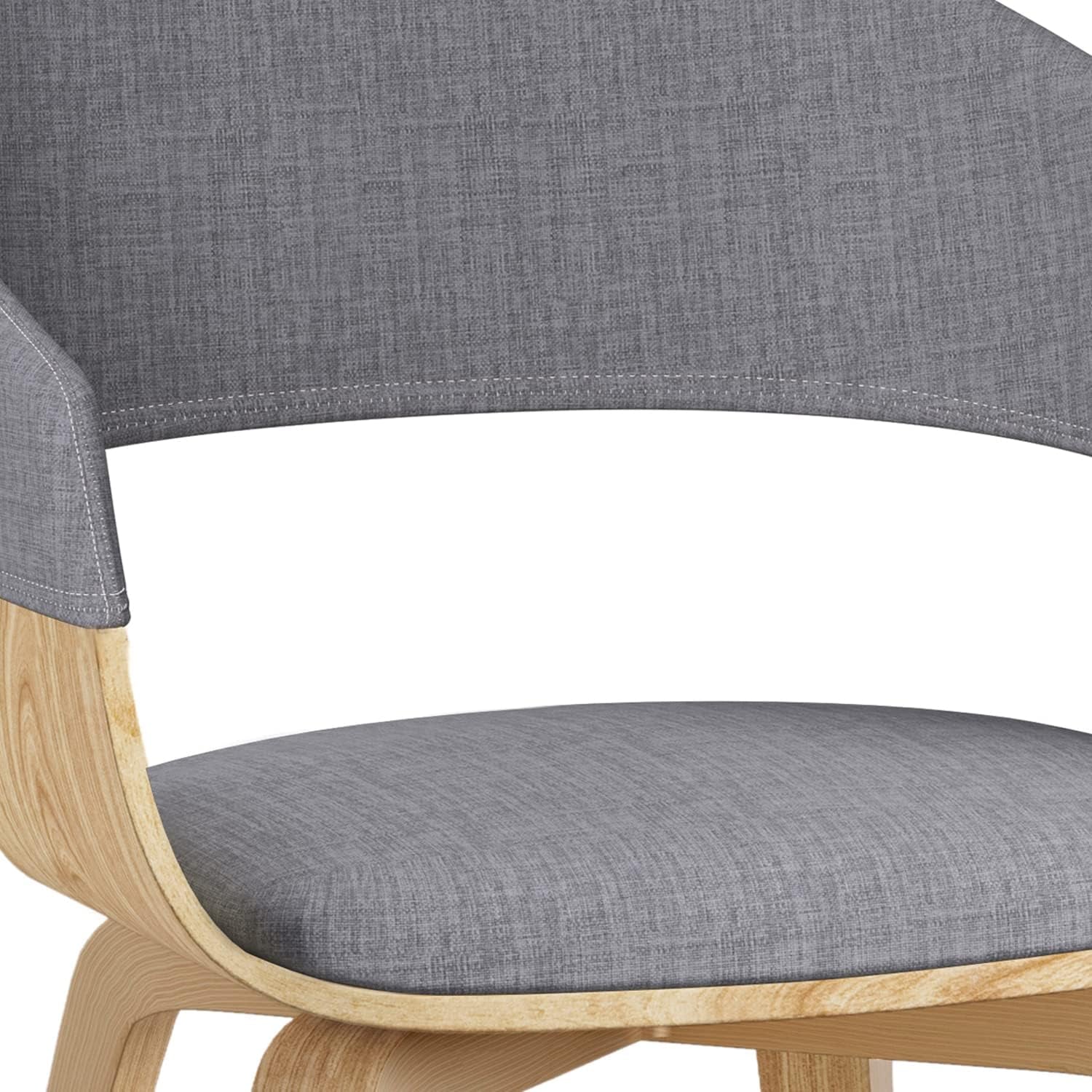 Lowell Mid Century Modern Bentwood Dining Chair with Light Wood in Light Grey Polyester Linen, for the Dining Room-4