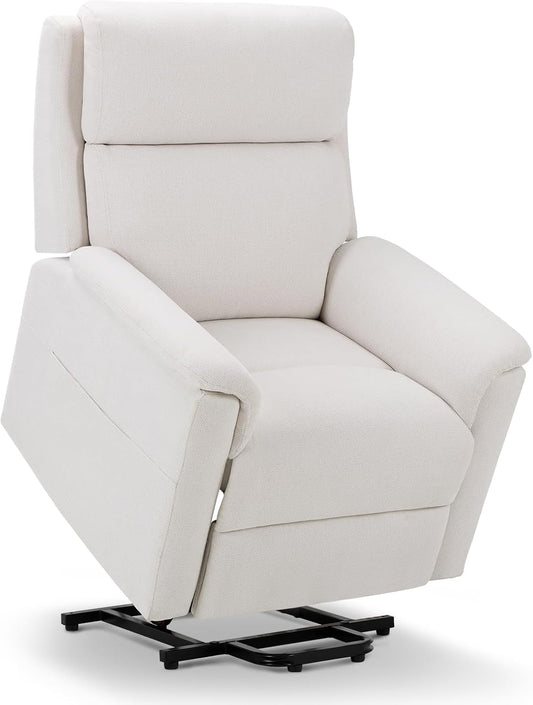 Power Lift Recliner Chair for Elderly-Electric Lift Chair Remote Control, Ergonomic Fabric Recliner Chair Single Sofa Chair with Side Pocket-White-0