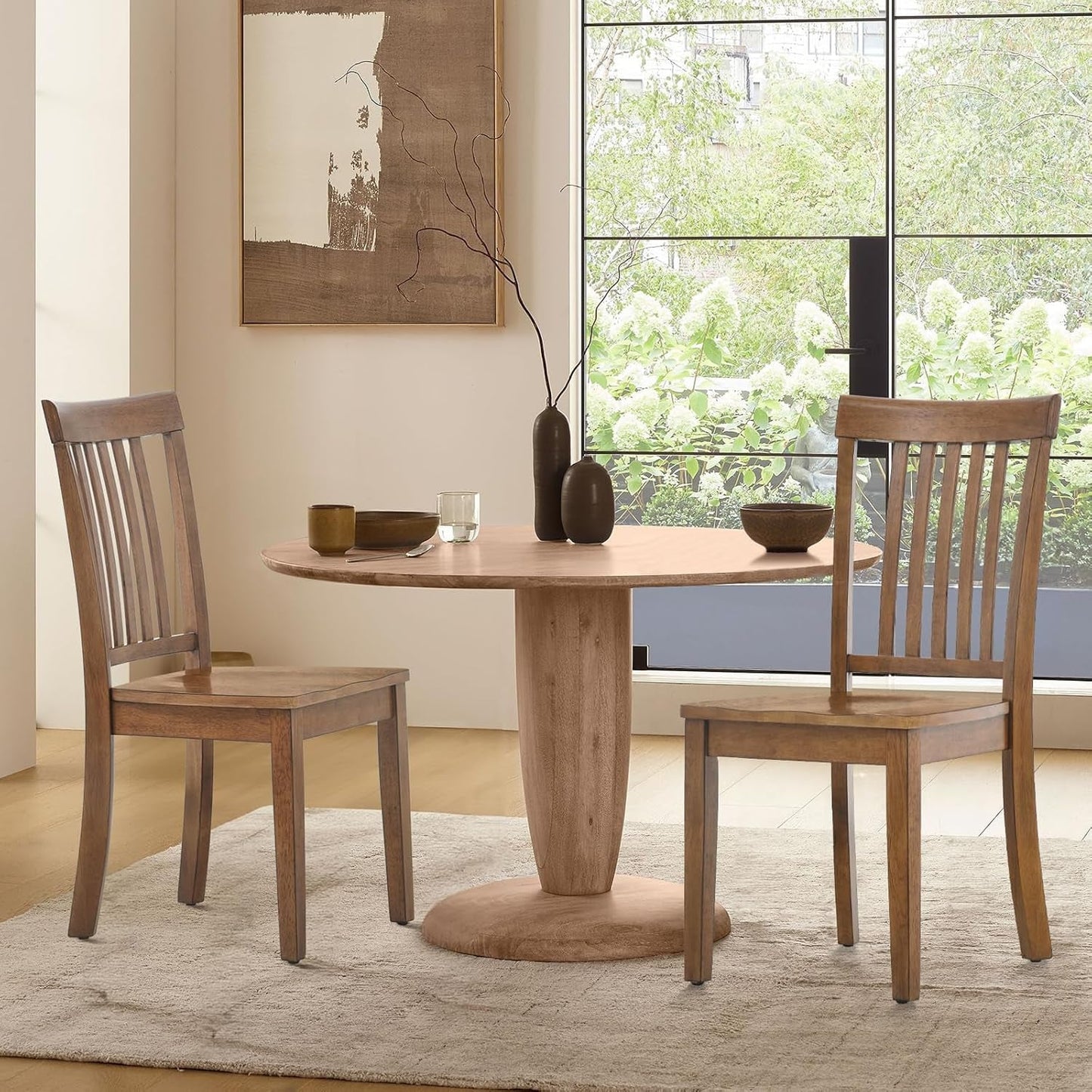 Wooden Dining Room Chairs Set of 6, Spindle High Back Windsor Kitchen Side Chair, Farmhouse Dining Chairs for Kitchen, Dining Room, Light Brown-2