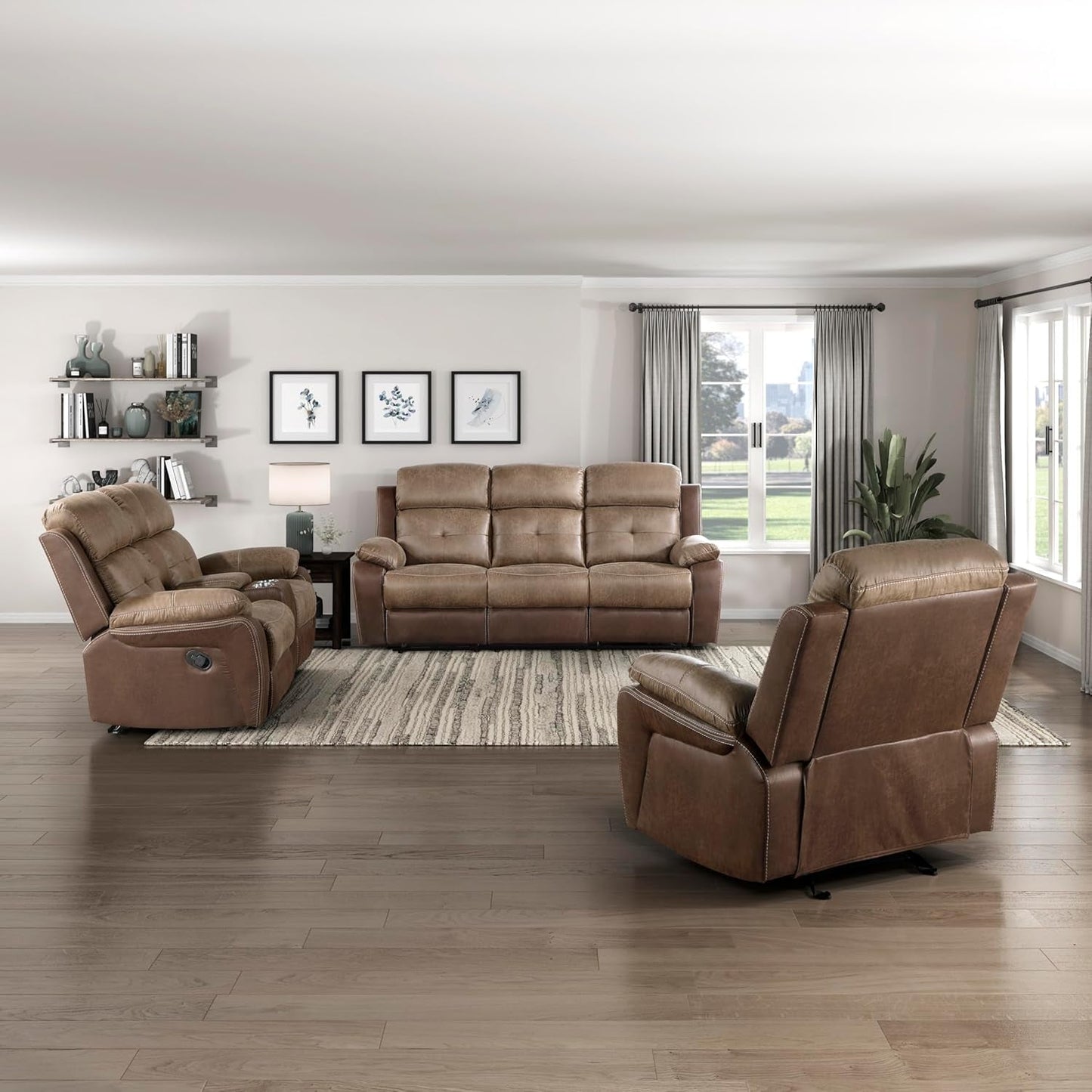 Marianna 3-Piece Reclining Living Room Sofa Set, Brown-0