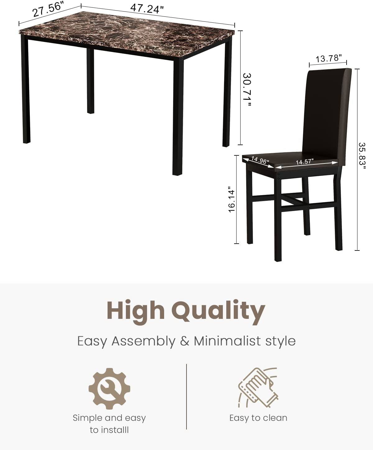 Faux Marble Dining Set, Small Spaces Kitchen, Black-1