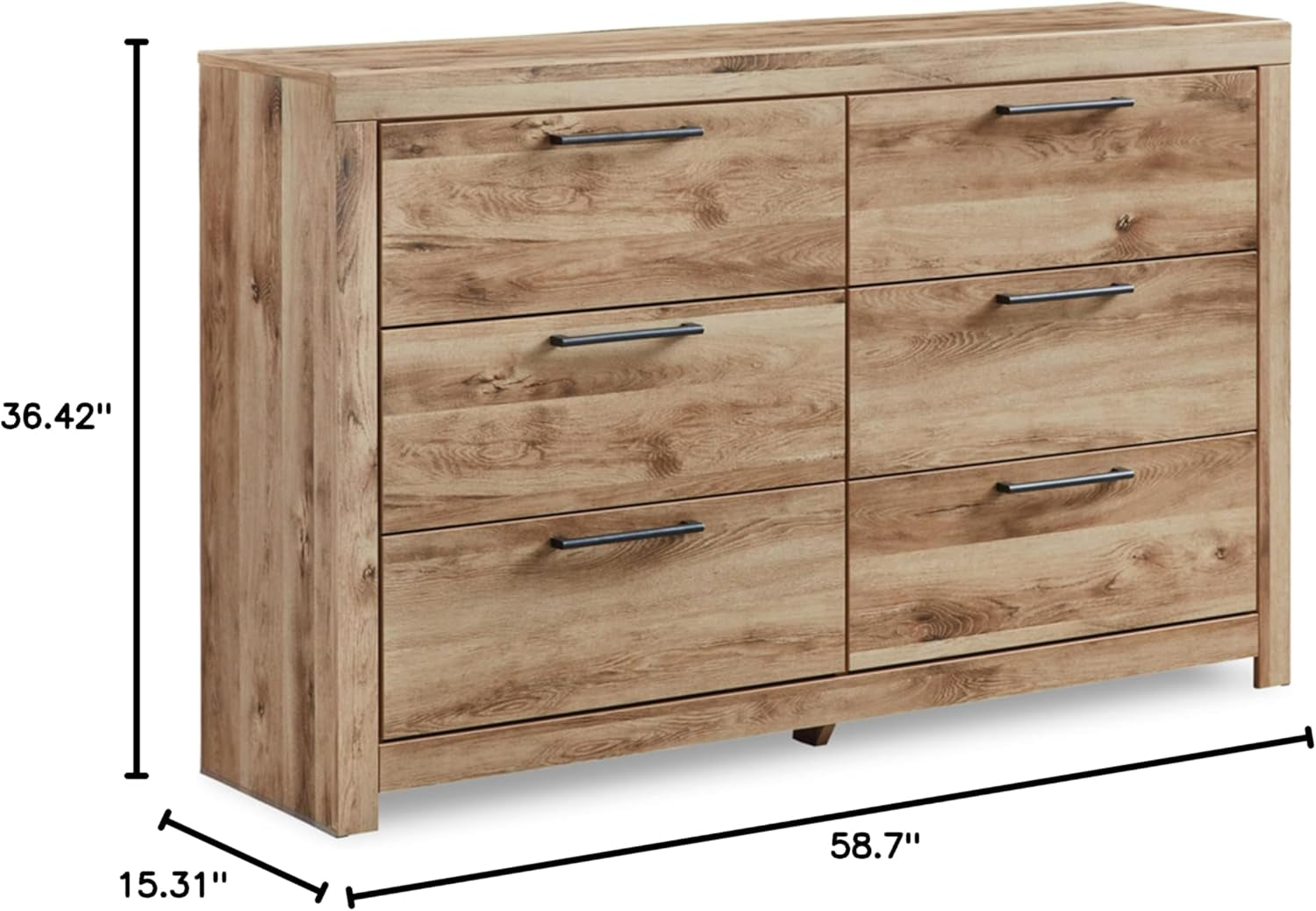Hyanna Mid-Century Modern 6 Drawer Dresser, Light Brown & Beige-2
