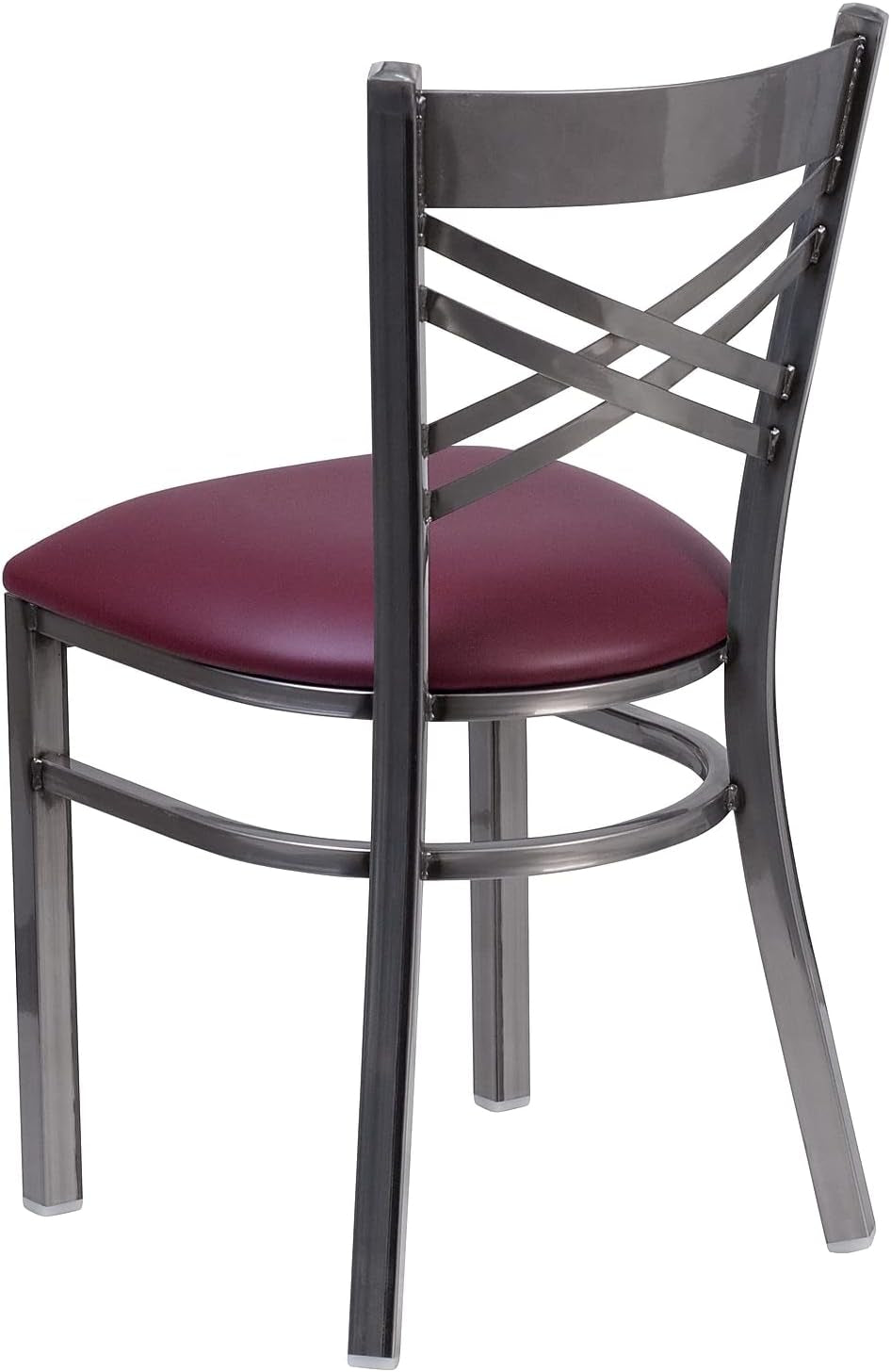 2 Pk. HERCULES Series Clear Coated ''X'' Back Metal Restaurant Chair - Burgundy Vinyl Seat-3