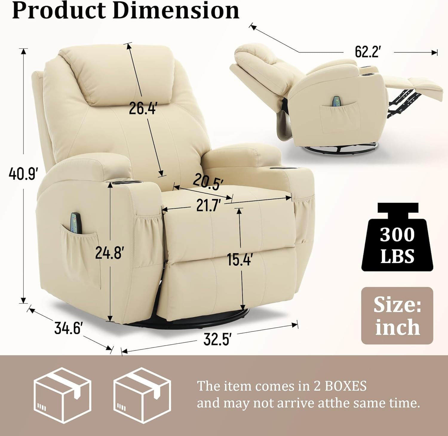 Recliner Chair, Rocking Chair with Massage and Heat, 360° Swivel Recliner Chairs for Adults, Rocker Manual Recliner with Remote Control and Cup Holder for Living Room, Bedroom, Nursery-1