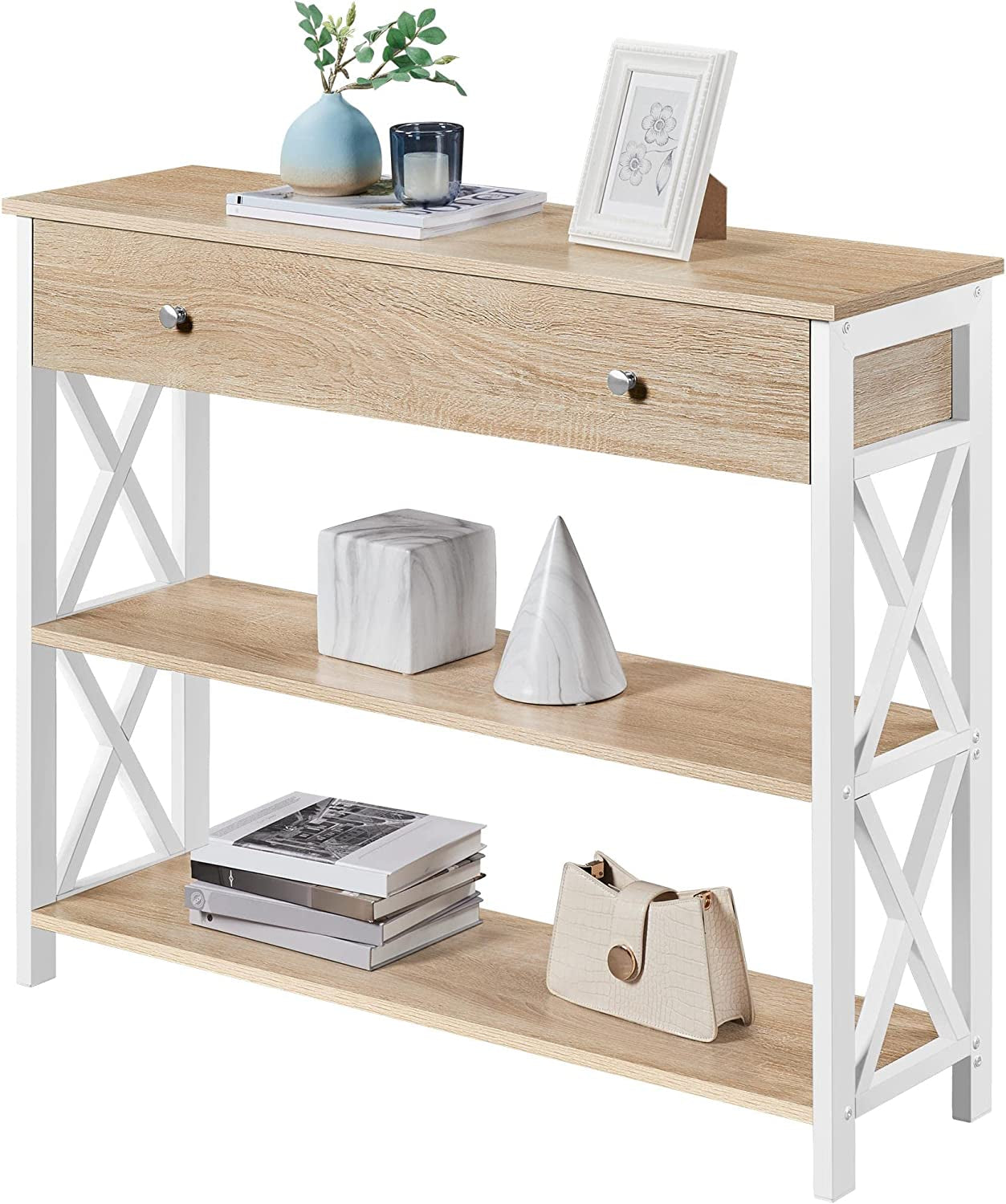 Narrow Console Table with Drawer and Shelves-1