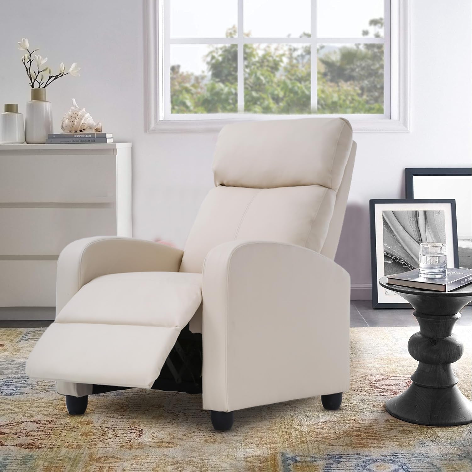 Recliner Chair Home Theater Seating Reclining Sofa Push Back Recliner with Lumbar Support and Fabric Padded Seat Backrest for Living Room (Fabric Beige)-1