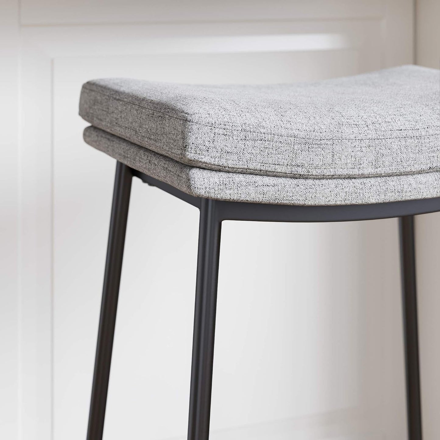 22201 Arlo Modern Backless Upholstered Kitchen Counter Bar Stool with Double-Layered Saddle Seat and Metal Base, Grey/ Matte Black-4