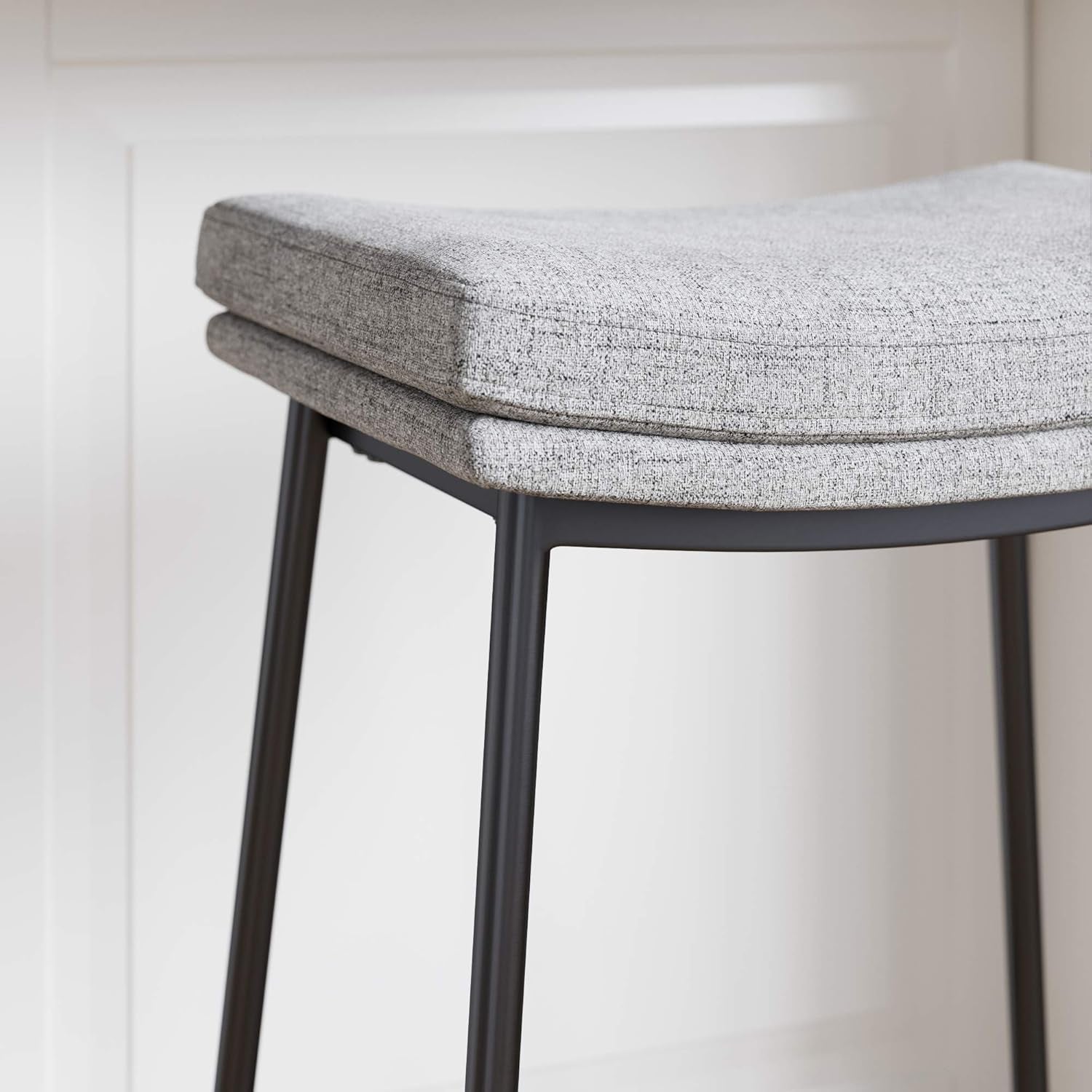 22201 Arlo Modern Backless Upholstered Kitchen Counter Bar Stool with Double-Layered Saddle Seat and Metal Base, Grey/ Matte Black-4