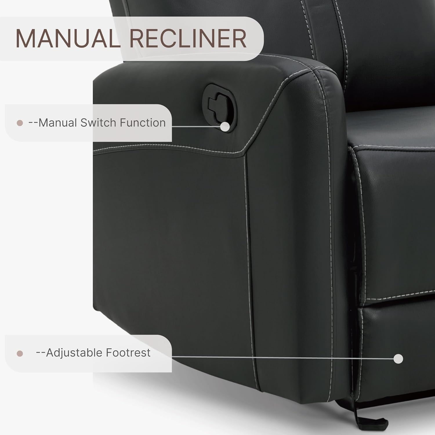 Leather Recliner Chair Faux Reclining Sofa Lazy Boy Glider Rocking Function with Armrest for Living Room Bedroom Home Theater Seating-3