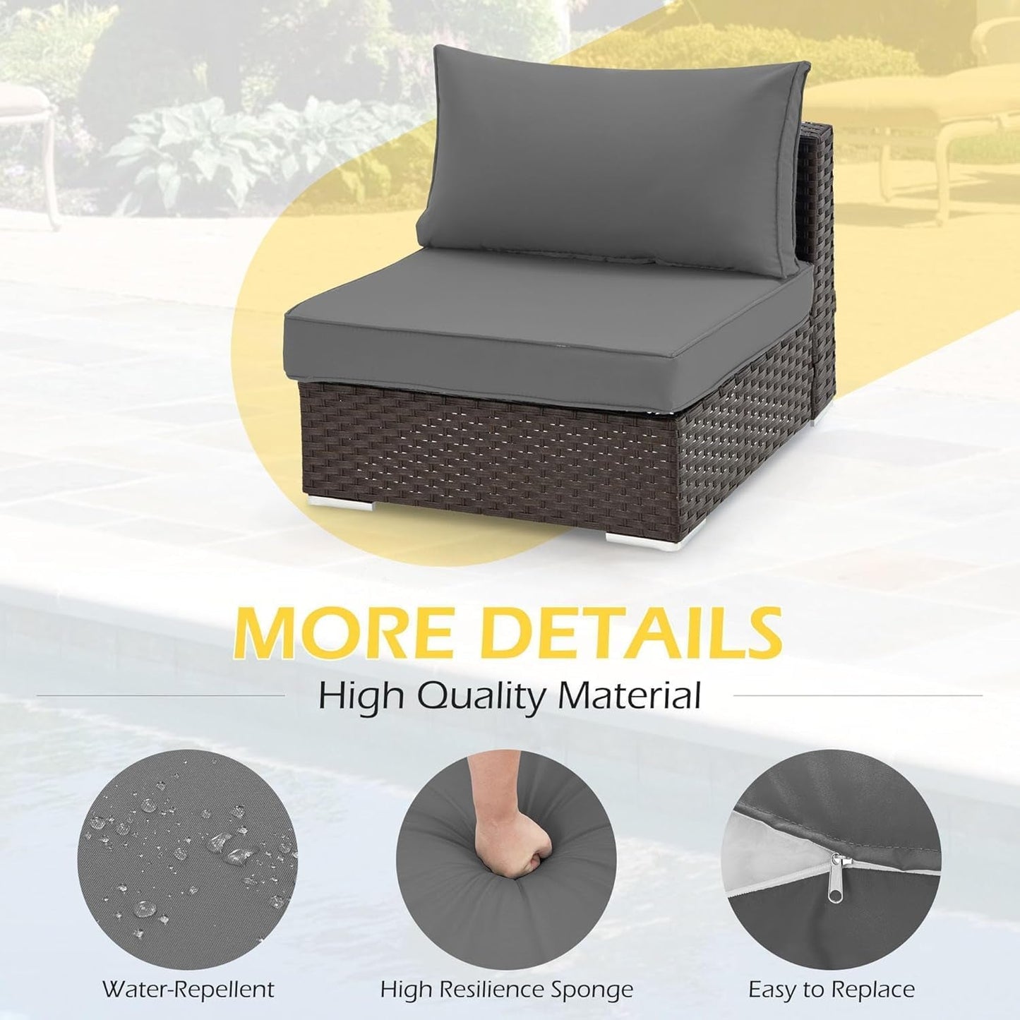 Outdoor Replacement Cushions for Patio Furniture,Water-Repellent Sofa Cushion for 6-Seat Rattan Wicker Sectional Patio Conversation Sets,14-Piece Cushions Set for Outdoor Couch-Gray-4