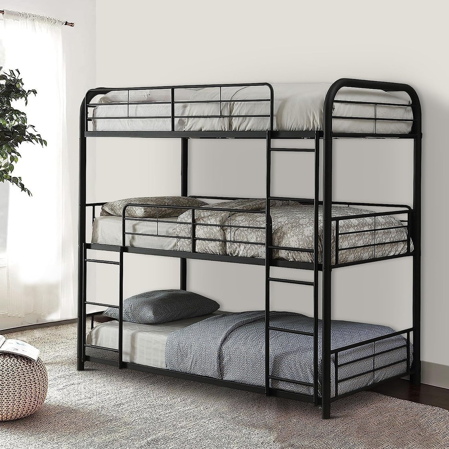 Cairo Metal Frame Full Triple Bunk Bed in Sandy Black-0