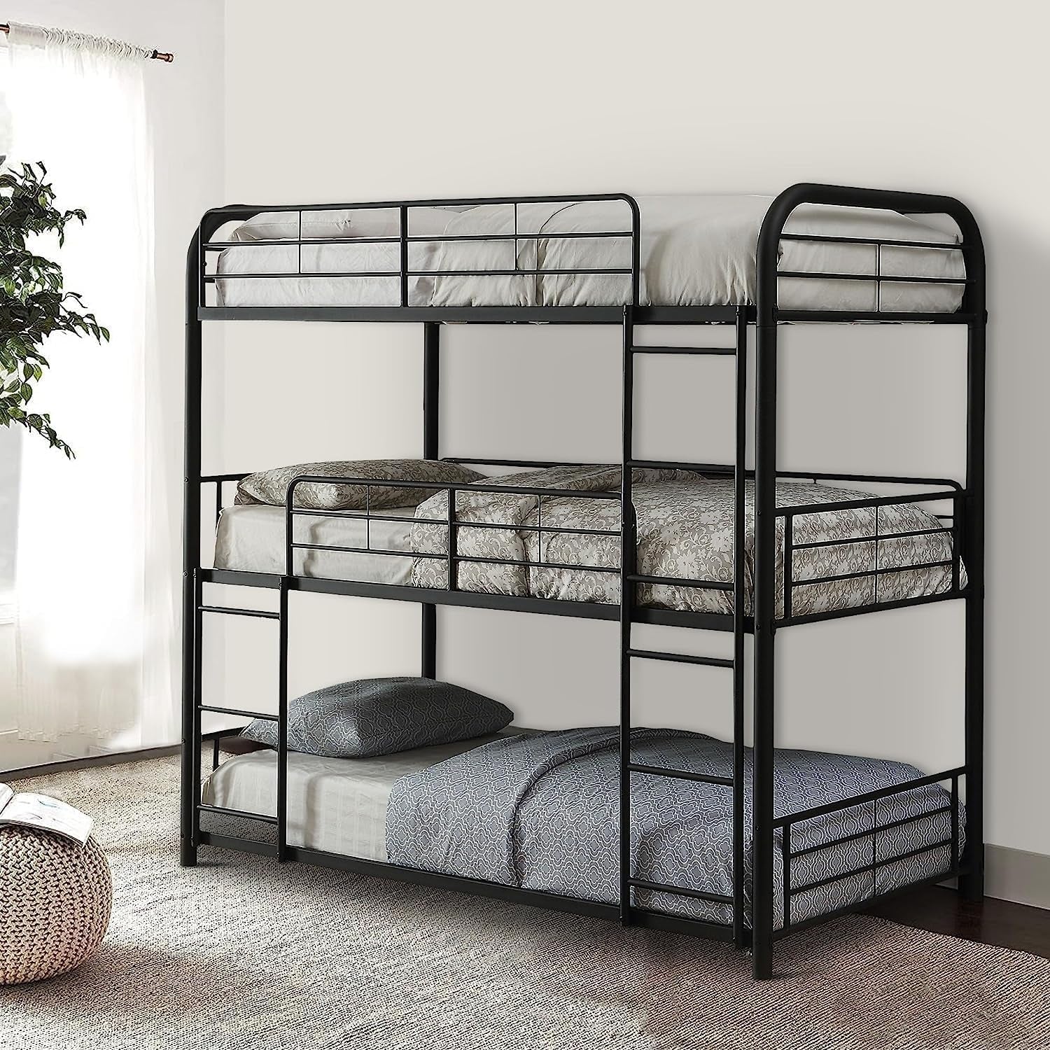 Cairo Metal Frame Full Triple Bunk Bed in Sandy Black-0