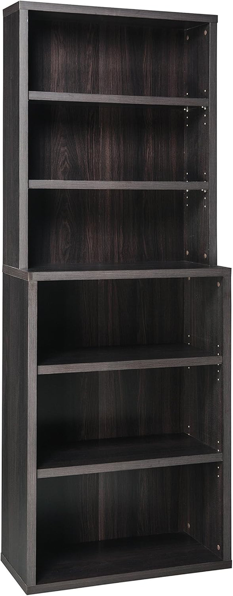Bookshelf with 6 Shelf Tiers, Adjustable Shelves, Tall Bookcase Hutch, Sturdy Wood with Closed Back Panel, Black Walnut Finish-0