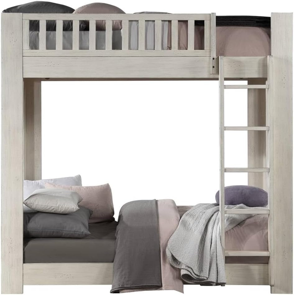 Cedro Twin over Twin Bunk Bed with Wood Ladder in Weathered White-3