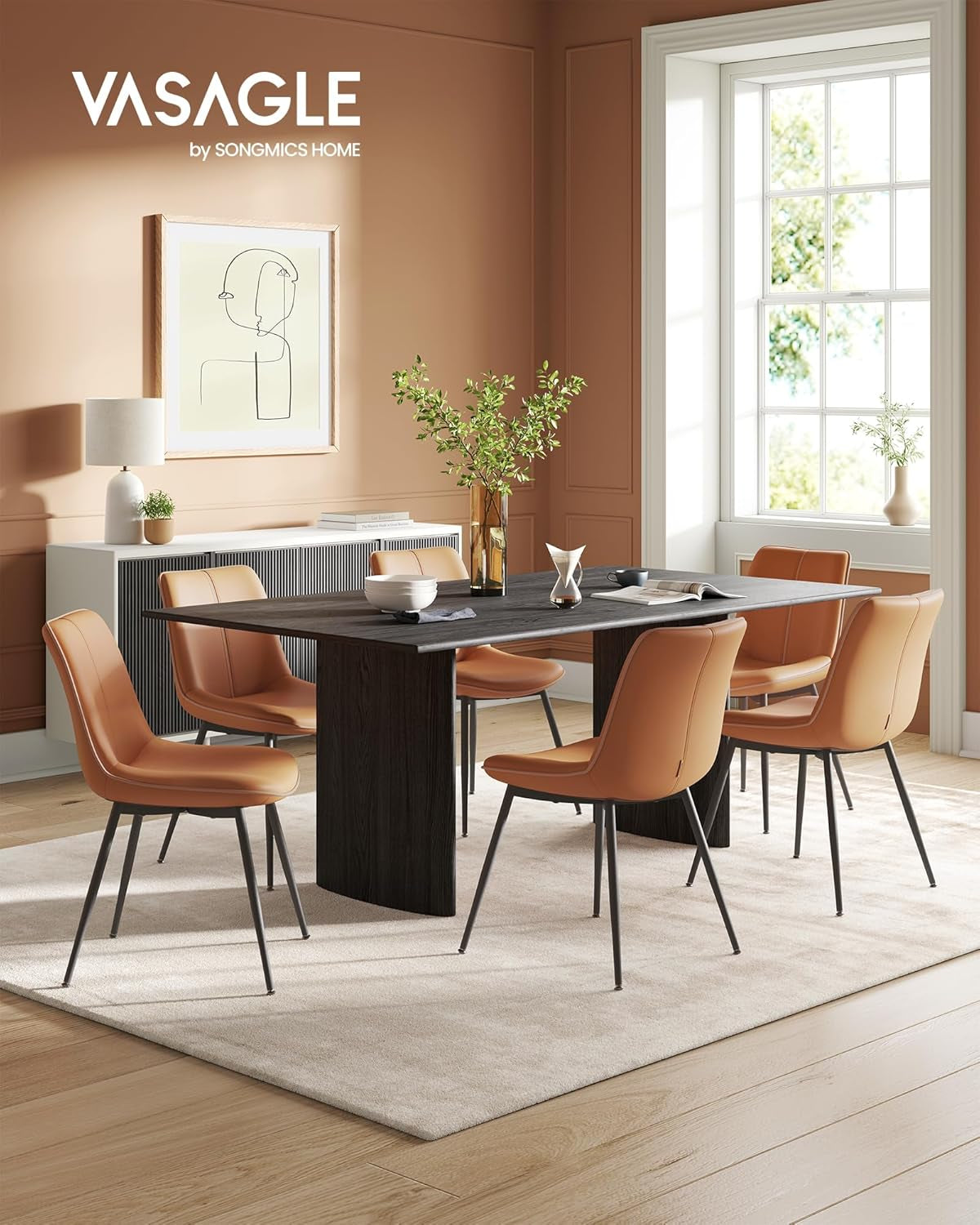 Caramel Brown Leather Swivel Dining Chairs (Set)-1