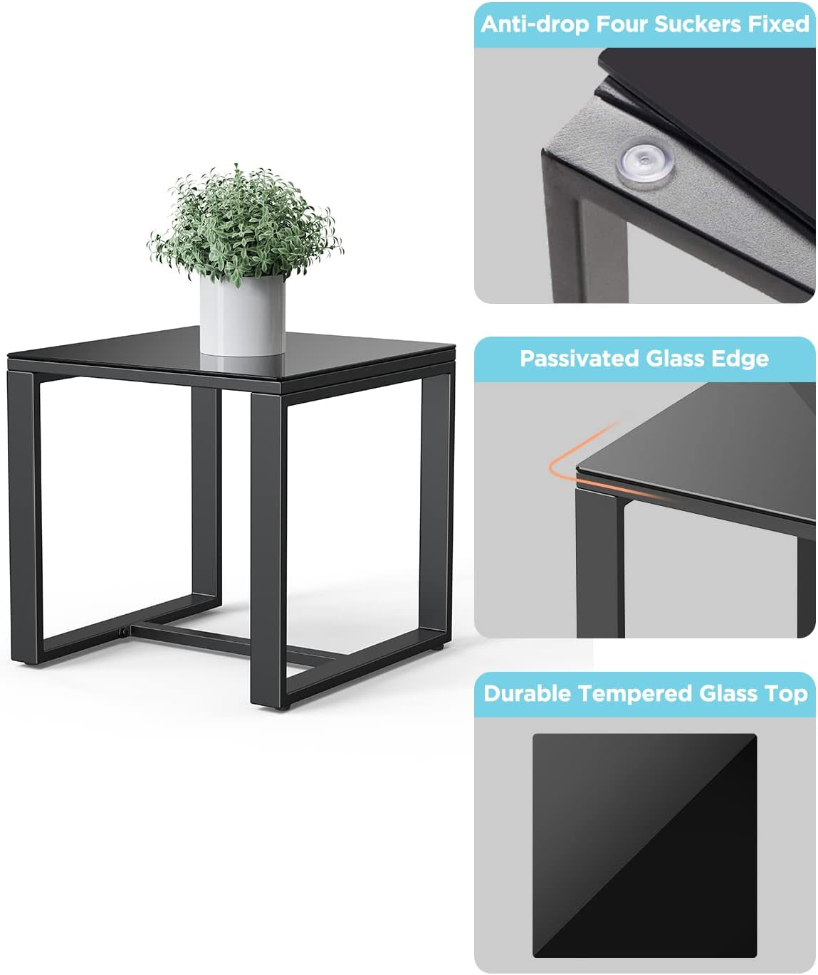 3 Piece Wicker Patio Furniture Set, Outdoor Rocking Chairs, Outdoor Furniture with Table & Cushions, Patio Chairs Balcony Porch Furniture, Gray-4