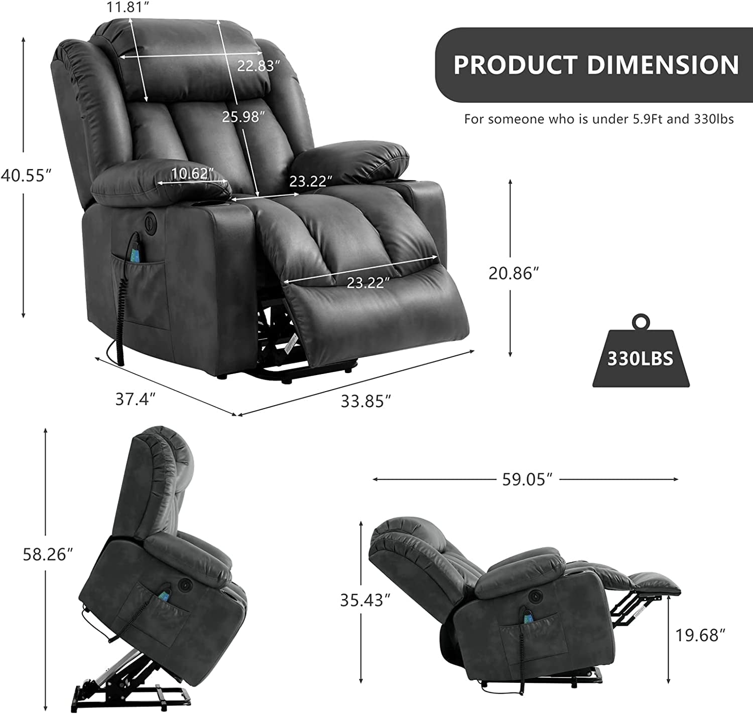 Electric Recliner Chair for Seniors, Grey-2
