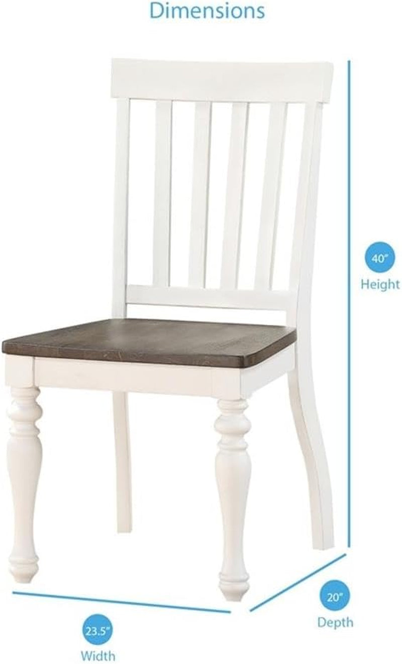 Furniture Joanna Side Chair, Set of 2 Chairs, Farmhouse Style, 2-Tone Charcoal/Ivory Finish, Scooped Wood Seat, Dining Room, Slat Back, 20" L X 23.5" W X 40" H, Ivory, Charcoal-2