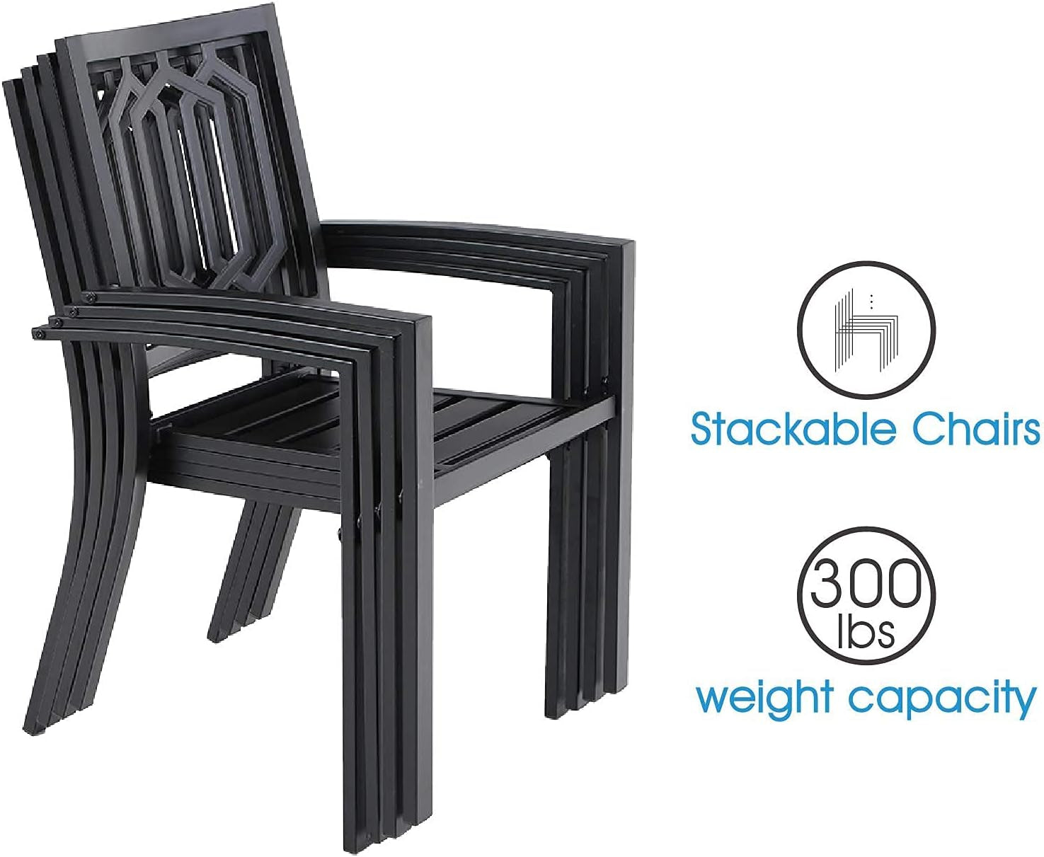 5-Piece Metal Patio Outdoor Table and Chairs Dining Set- 37" Square Bistro Table and 4 Backyard Garden Chairs, Table with 1.57" Umbrella Hole-3