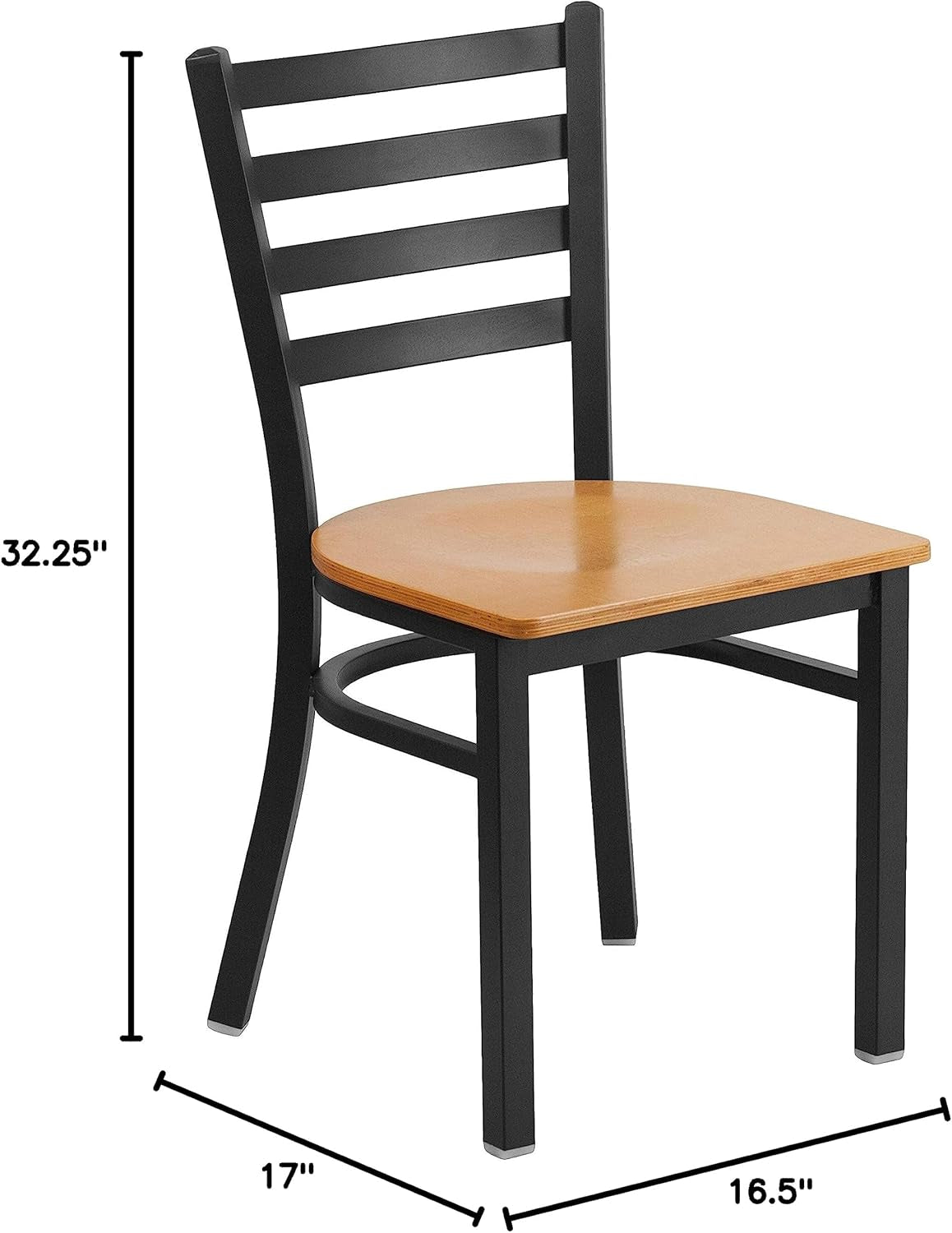 2 Pack HERCULES Series Black Ladder Back Metal Restaurant Chair - Natural Wood Seat-2