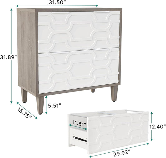 2-Drawer File Cabinet, Lateral Filing Cabinet for A4/Letter/Legal Size, Office Storage Cabinet, Printer Stand with Storage Drawer for Home Office, White & Gray-1