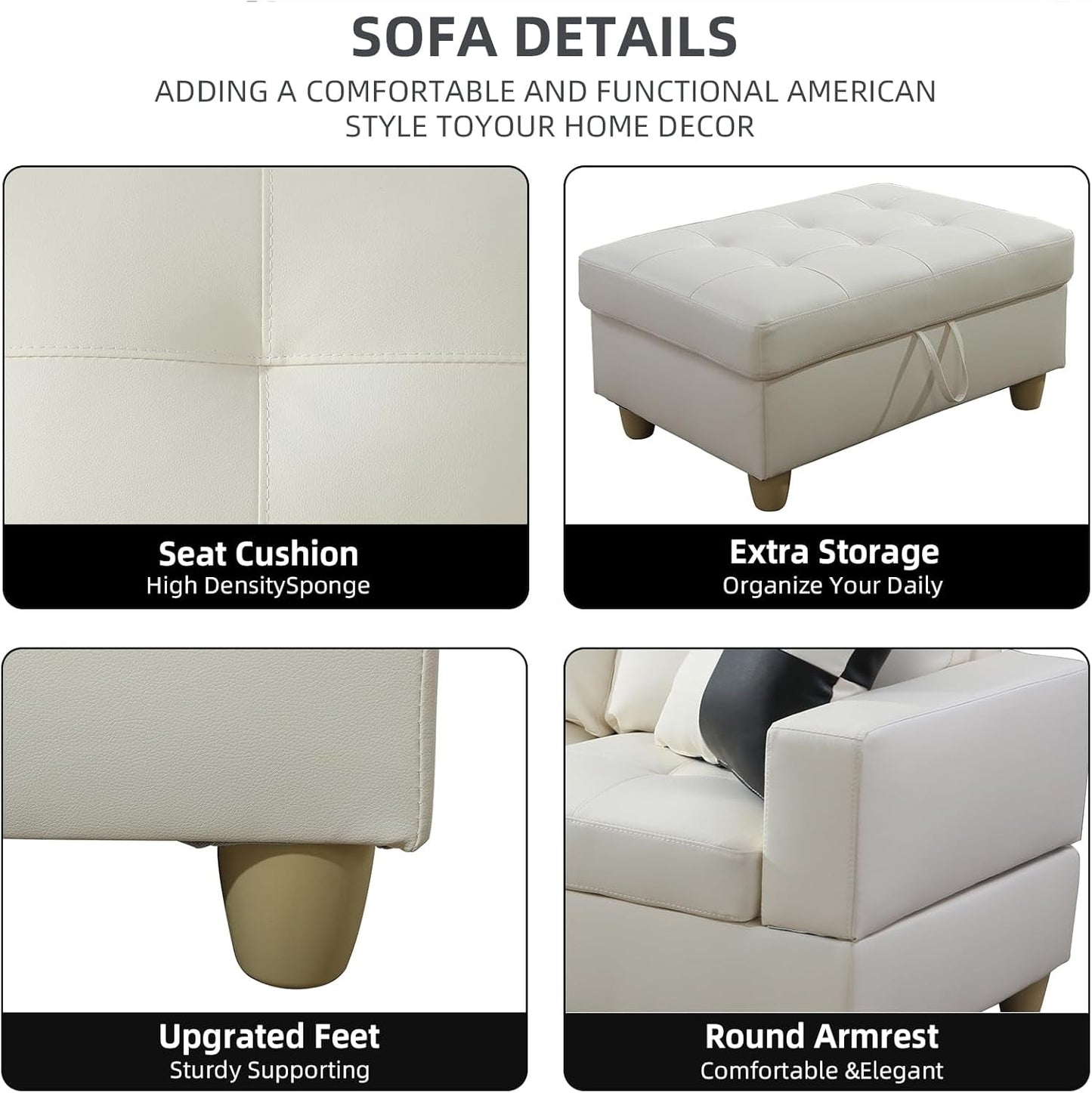 L Shaped Sectional Couch with Storage Ottoman, Modern Nailhead Comfy Lounge Sofa with Reversible Cup Holder & Chaise, 97" 4 Seat Modular Sofá for Living Room Apartment, Amaranth-2