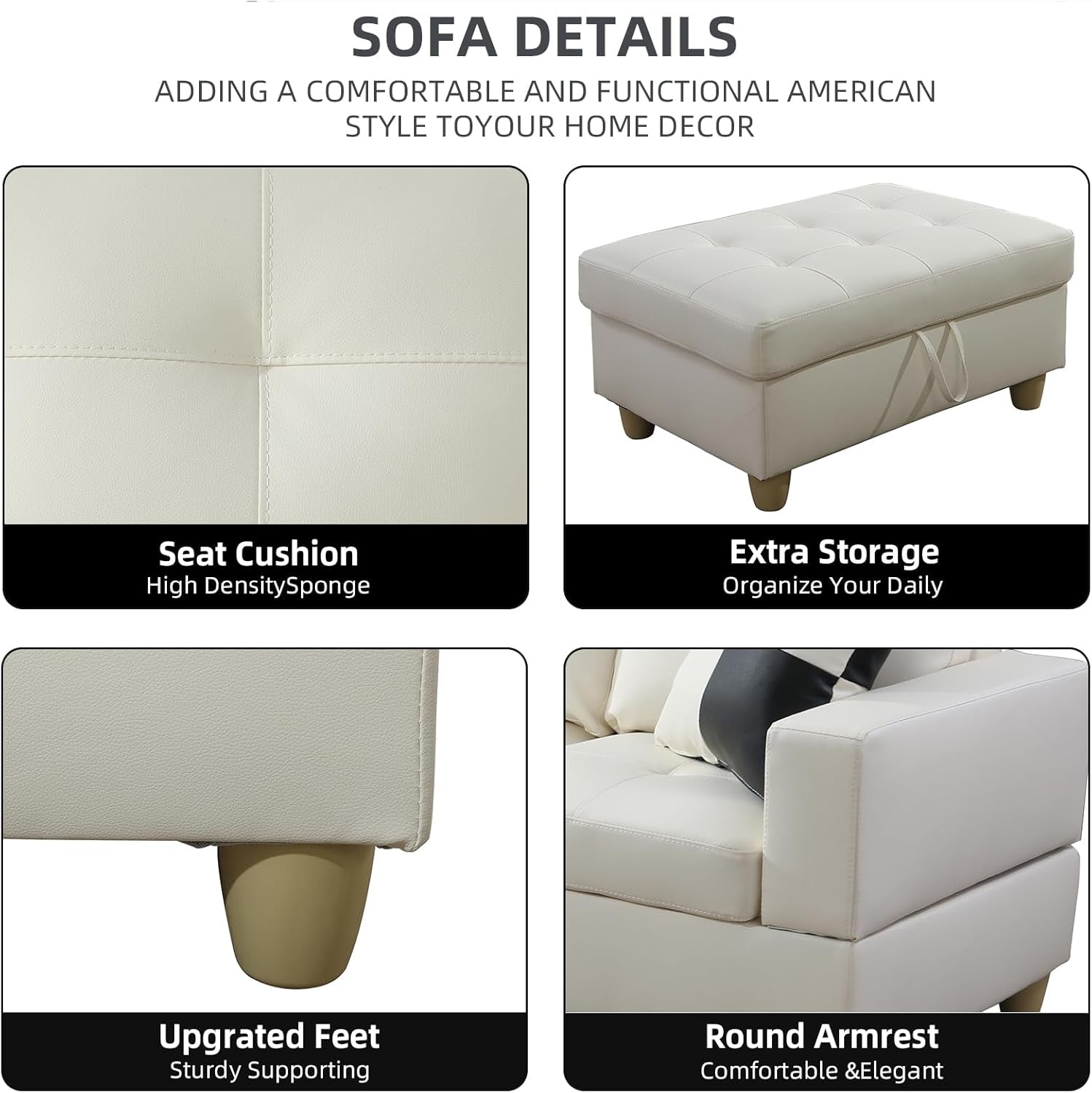 L Shaped Sectional Couch with Storage Ottoman, Modern Nailhead Comfy Lounge Sofa with Reversible Cup Holder & Chaise, 97" 4 Seat Modular Sofá for Living Room Apartment, Amaranth-2