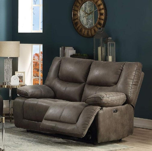 Gray Leather Reclining Loveseat with USB Charging rana-0