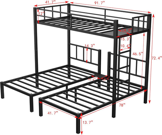 Twin over Twin over Twin Triple Bunk Bed for Kids,3 Bed Bunk Beds for 3,Metal Triple Bunk Beds with Built-In Desk,Separates into 3 Twin Beds,Noise Reduced Structure,Black-1