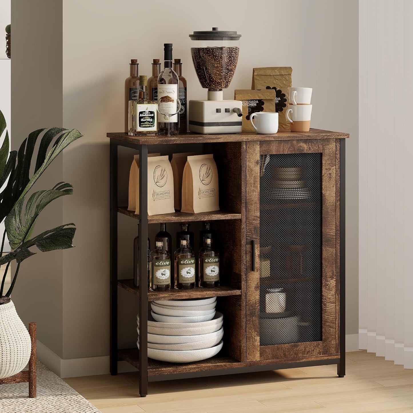 Mini Coffee Bar Cabinet Small Kitchen Buffet Farmhouse-1