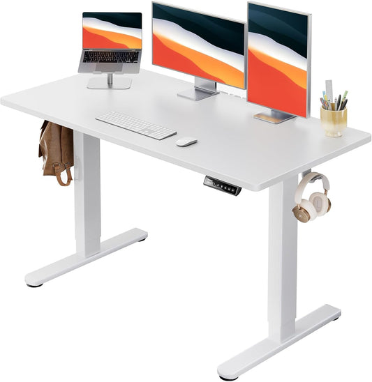 Electric Standing Desk, 48" X 24" Whole Piece Desktop, Adjustable Height Computer Desk, 4 Height Memory Settings, Sit Stand up Desk for Home Office, White-0
