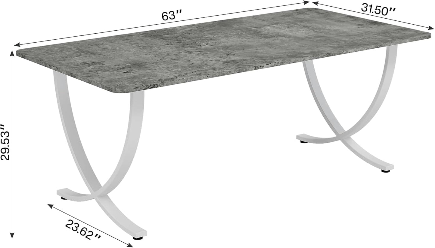 Executive Desk, 63” W X 31.5” D Large Office Desk, Modern Computer Desk Conference Table Meeting Room Table, Business Furniture for Home Office, Gray and White-1
