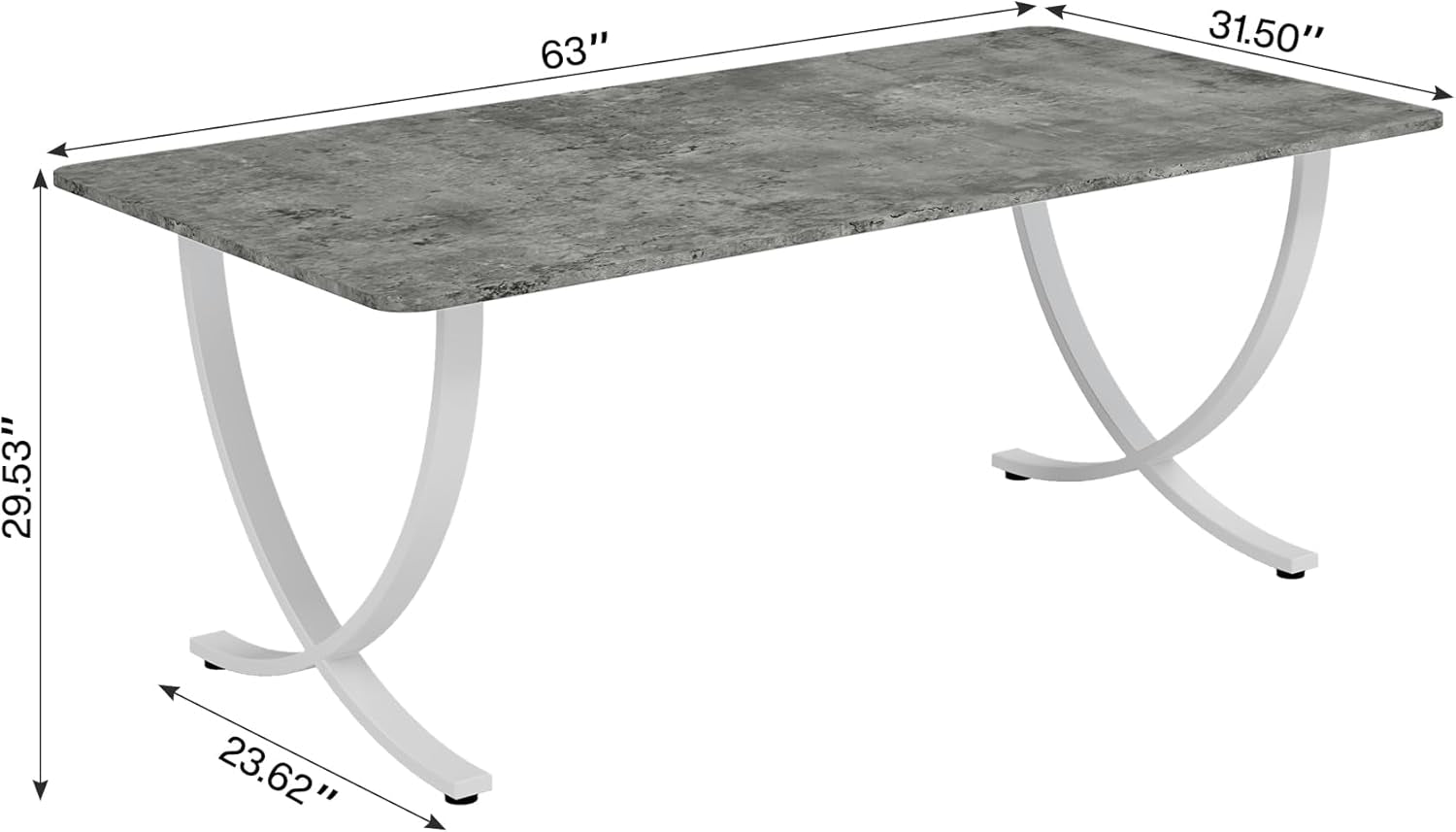 Executive Desk, 63” W X 31.5” D Large Office Desk, Modern Computer Desk Conference Table Meeting Room Table, Business Furniture for Home Office, Gray and White-1