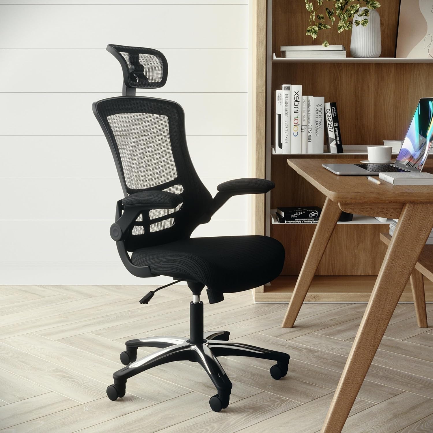 Kelista High-Back Swivel Office Chair with Adjustable Lumbar Support and Seat Height, Ergonomic Mesh Desk Chair, Black-1